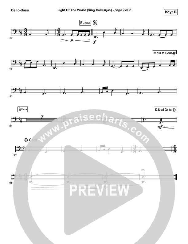 Light Of The World (Sing Hallelujah) (Worship Choir SAB) Cello/Bass (We The Kingdom / Arr. Luke Gambill)