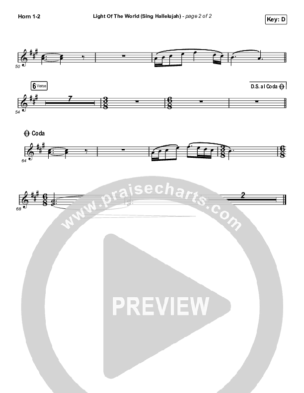 Light Of The World (Sing Hallelujah) (Worship Choir SAB) French Horn 1/2 (We The Kingdom / Arr. Luke Gambill)