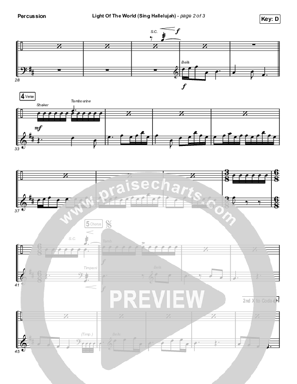 Light Of The World (Sing Hallelujah) (Worship Choir SAB) Percussion (We The Kingdom / Arr. Luke Gambill)