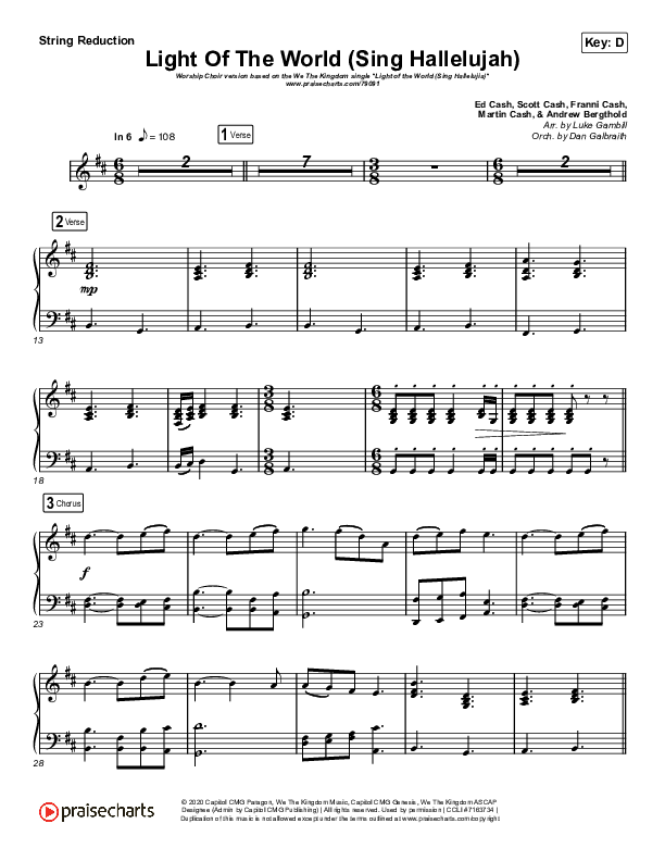 Light Of The World (Sing Hallelujah) (Worship Choir SAB) String Reduction (We The Kingdom / Arr. Luke Gambill)