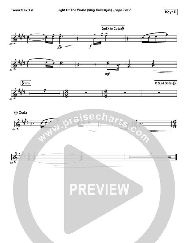 Light Of The World (Sing Hallelujah) (Worship Choir SAB) Tenor Sax 1/2 (We The Kingdom / Arr. Luke Gambill)