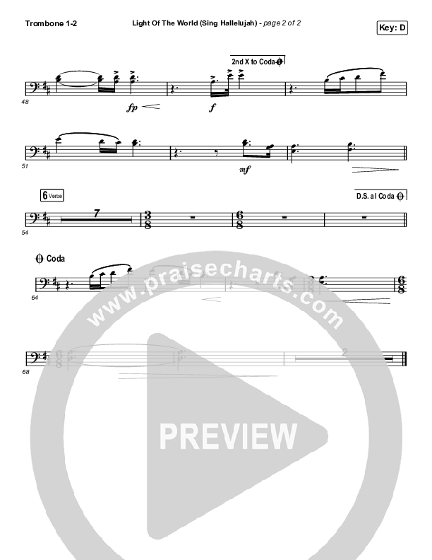 Light Of The World (Sing Hallelujah) (Worship Choir SAB) Trombone 1/2 (We The Kingdom / Arr. Luke Gambill)