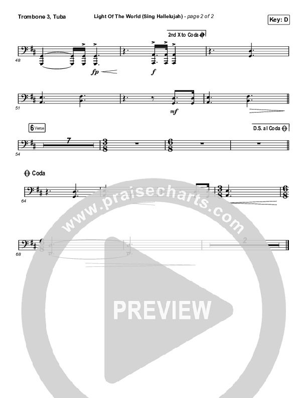 Light Of The World (Sing Hallelujah) (Worship Choir SAB) Trombone 3/Tuba (We The Kingdom / Arr. Luke Gambill)