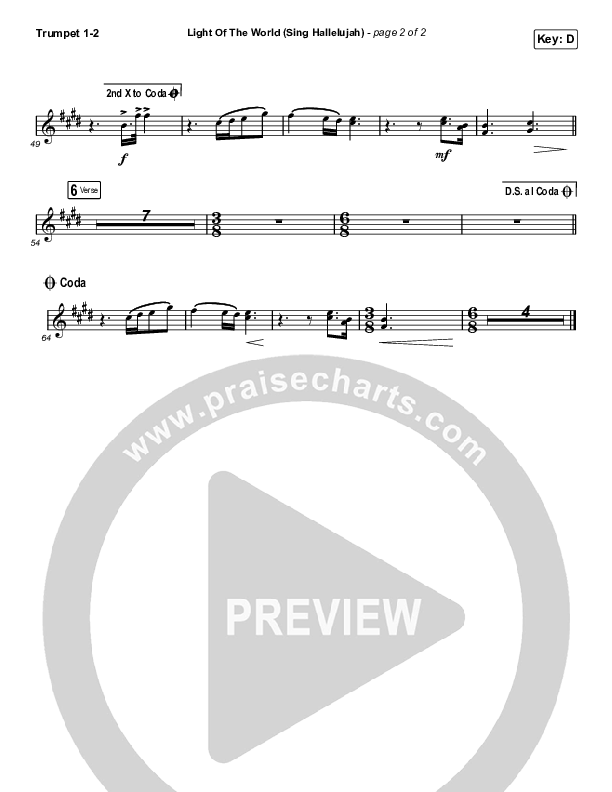 Light Of The World (Sing Hallelujah) (Worship Choir SAB) Trumpet 1,2 (We The Kingdom / Arr. Luke Gambill)