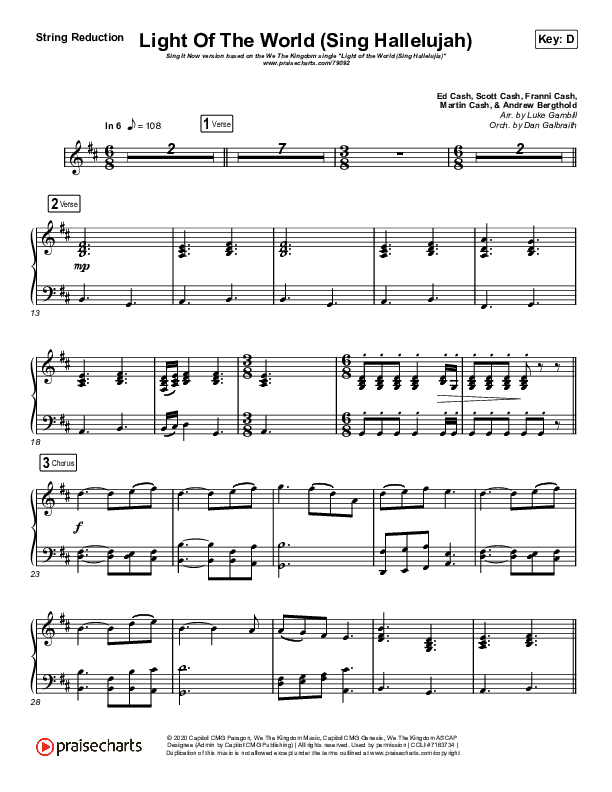 Light Of The World (Sing Hallelujah) (Sing It Now SATB) String Reduction (We The Kingdom / Arr. Luke Gambill)