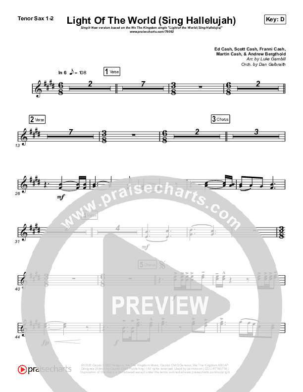 Light Of The World (Sing Hallelujah) (Sing It Now SATB) Sax Pack (We The Kingdom / Arr. Luke Gambill)