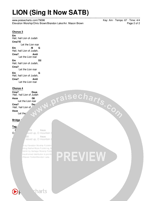 LION (Sing It Now SATB) Chords & Lyrics (Elevation Worship / Chris Brown / Brandon Lake / Arr. Mason Brown)