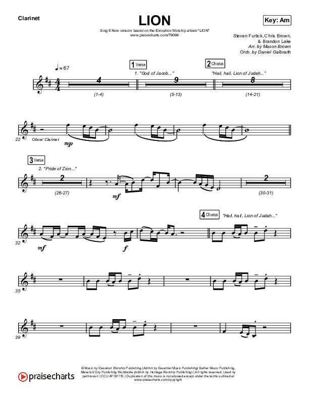 LION (Sing It Now SATB) Clarinet (Elevation Worship / Chris Brown / Brandon Lake / Arr. Mason Brown)