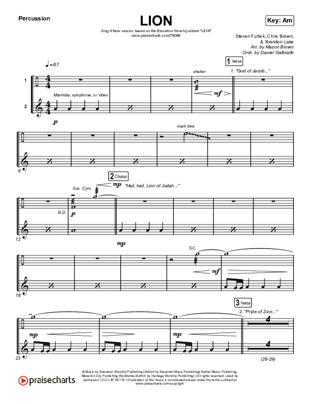 LION (Sing It Now SATB) Percussion (Elevation Worship / Chris Brown / Brandon Lake / Arr. Mason Brown)