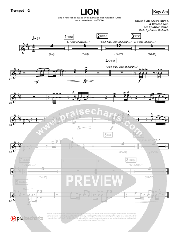 LION (Sing It Now SATB) Trumpet 1,2 (Elevation Worship / Chris Brown / Brandon Lake / Arr. Mason Brown)