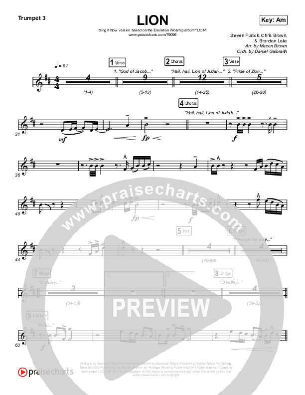 LION (Sing It Now SATB) Trumpet 3 (Elevation Worship / Chris Brown / Brandon Lake / Arr. Mason Brown)