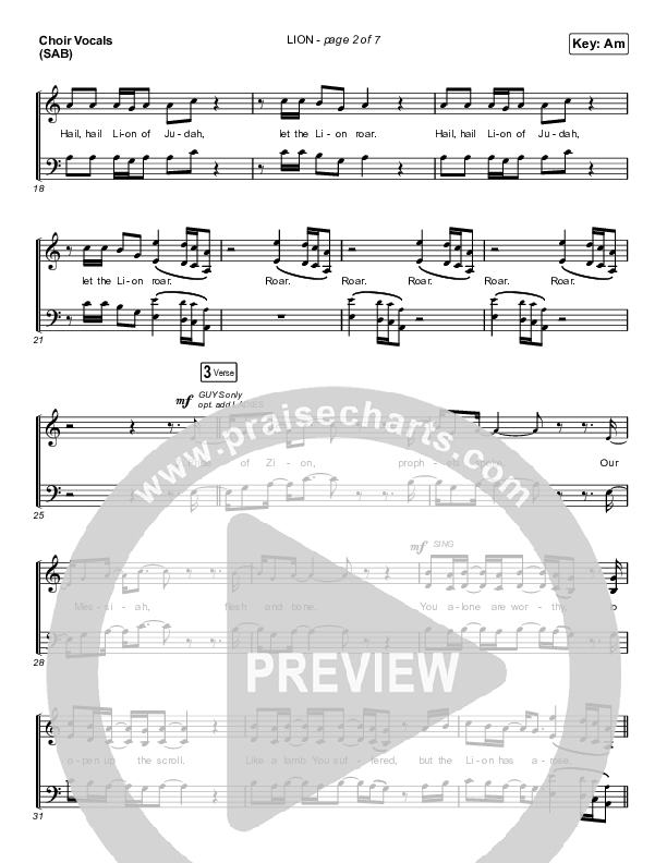LION (Worship Choir SAB) Choir Sheet (SAB) (Elevation Worship / Chris Brown / Brandon Lake / Arr. Mason Brown)