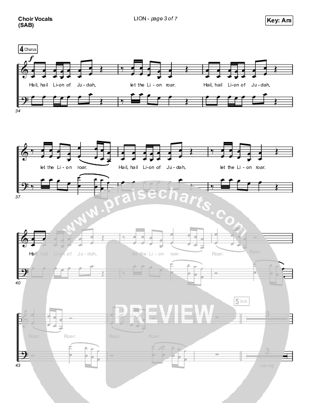LION (Worship Choir SAB) Choir Sheet (SAB) (Elevation Worship / Chris Brown / Brandon Lake / Arr. Mason Brown)