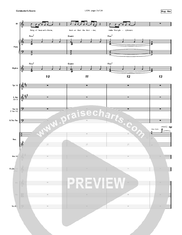 LION (Worship Choir SAB) Conductor's Score (Elevation Worship / Chris Brown / Brandon Lake / Arr. Mason Brown)