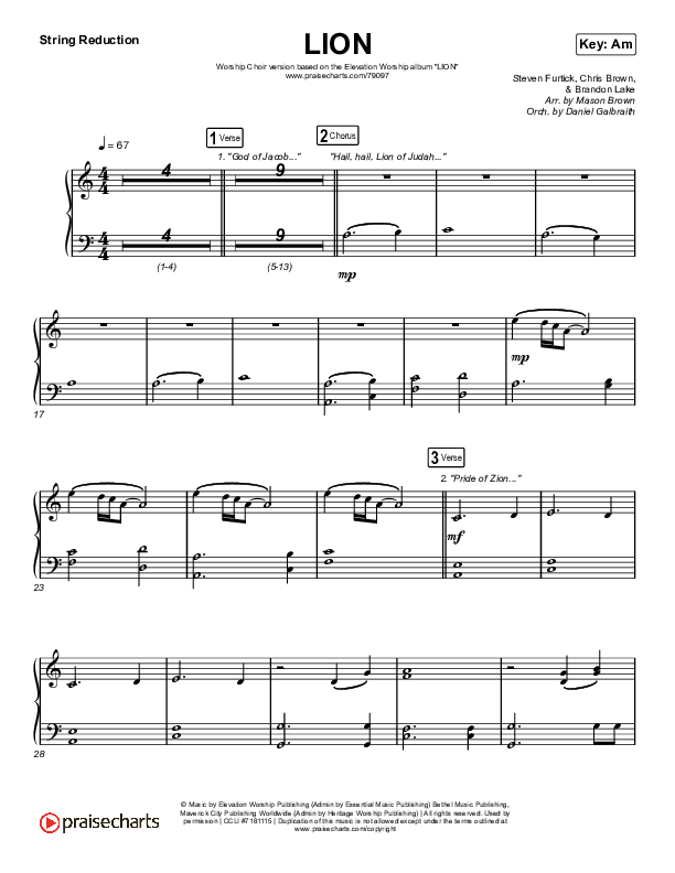 LION (Worship Choir SAB) String Reduction (Elevation Worship / Chris Brown / Brandon Lake / Arr. Mason Brown)