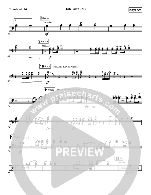 LION (Worship Choir SAB) Trombone 1/2 (Elevation Worship / Chris Brown / Brandon Lake / Arr. Mason Brown)