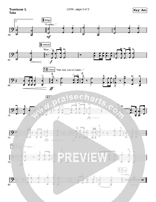 LION (Worship Choir SAB) Trombone 3/Tuba (Elevation Worship / Chris Brown / Brandon Lake / Arr. Mason Brown)