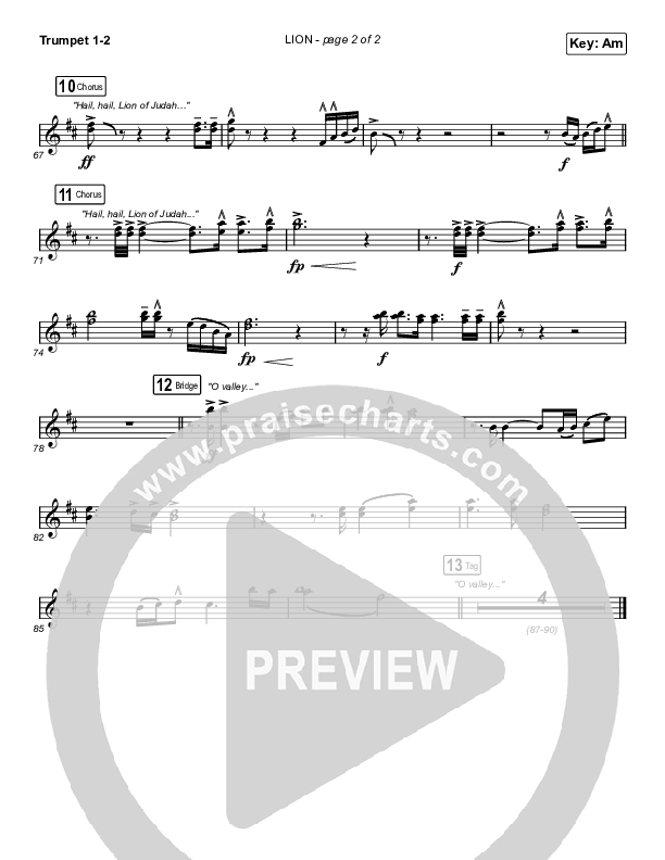 LION (Worship Choir SAB) Trumpet 1,2 (Elevation Worship / Chris Brown / Brandon Lake / Arr. Mason Brown)