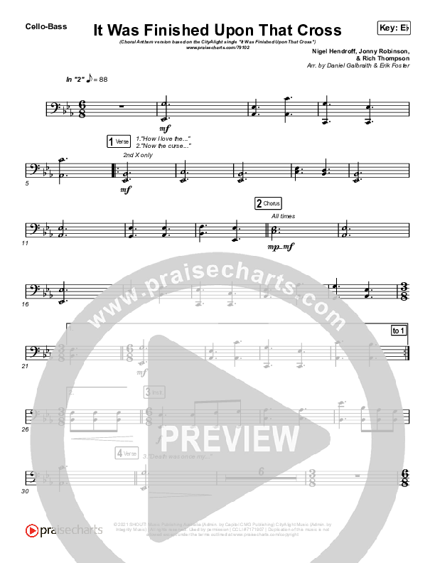 It Was Finished Upon That Cross (Choral Anthem SATB) Cello/Bass (CityAlight / Arr. Erik Foster)