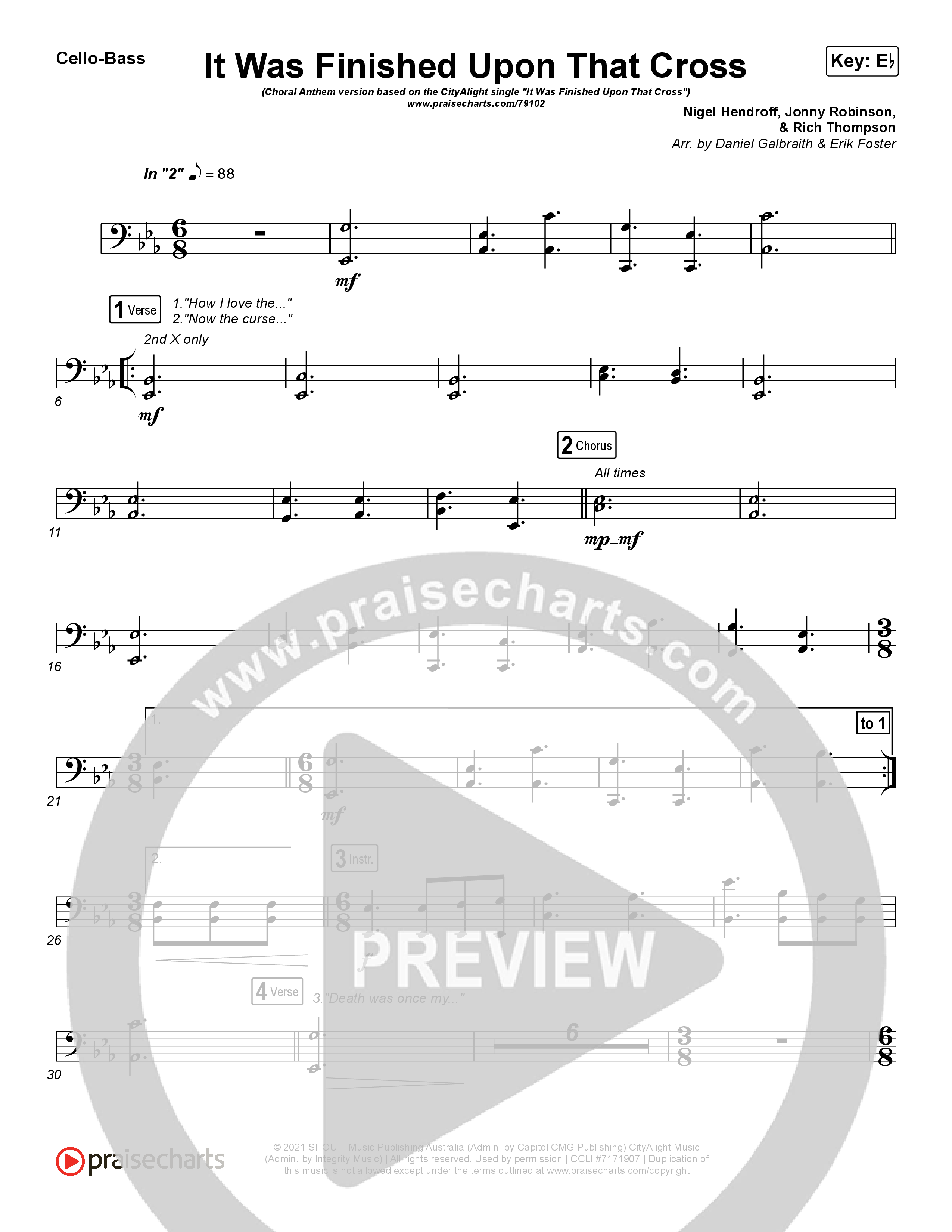 It Was Finished Upon That Cross (Choral Anthem SATB) Cello/Bass (CityAlight / Arr. Erik Foster)
