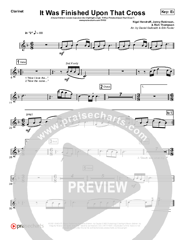 It Was Finished Upon That Cross (Choral Anthem SATB) Clarinet 1,2 (CityAlight / Arr. Erik Foster)