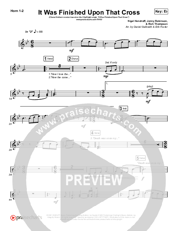 It Was Finished Upon That Cross (Choral Anthem SATB) French Horn 1,2 (CityAlight / Arr. Erik Foster)