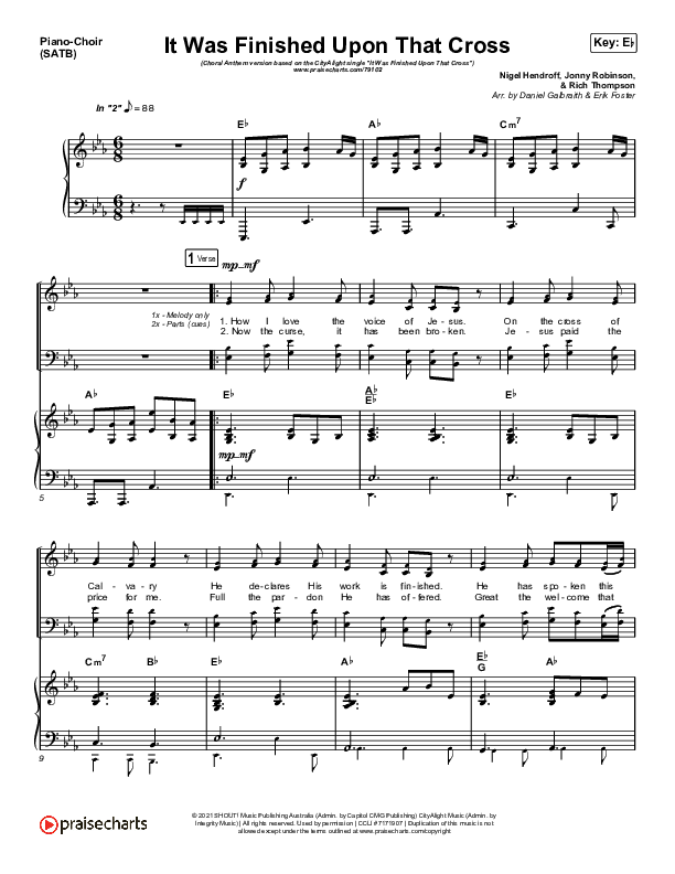 It Was Finished Upon That Cross (Choral Anthem SATB) Piano/Vocal (SATB) (CityAlight / Arr. Erik Foster)