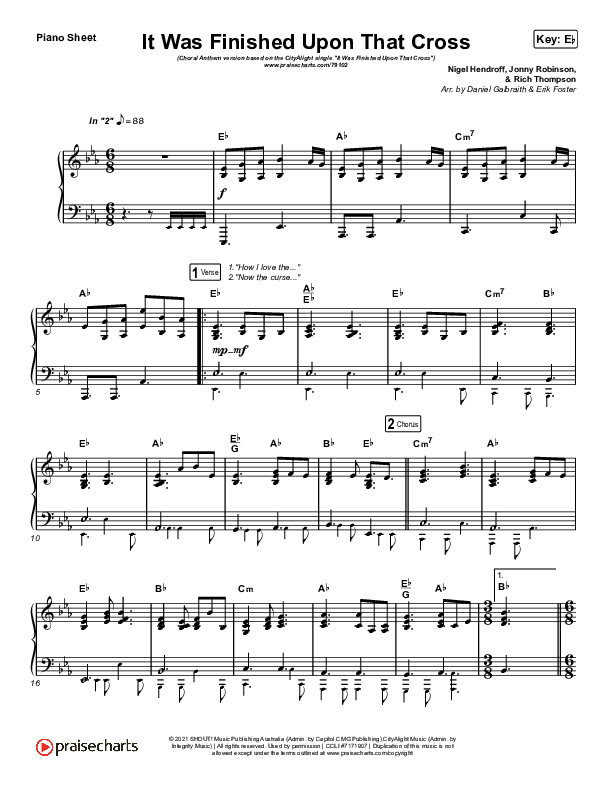It Was Finished Upon That Cross (Choral Anthem SATB) Piano Sheet (CityAlight / Arr. Erik Foster)