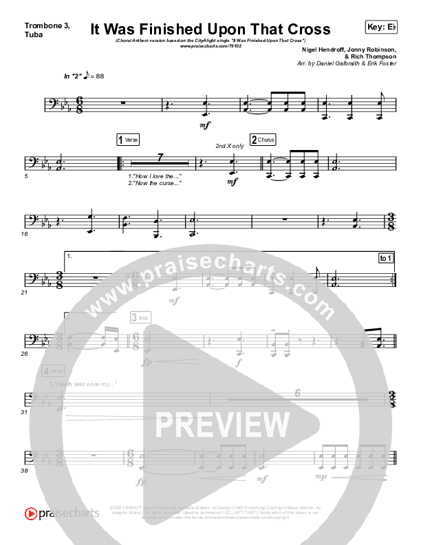 It Was Finished Upon That Cross (Choral Anthem SATB) Trombone 1,2 (CityAlight / Arr. Erik Foster)