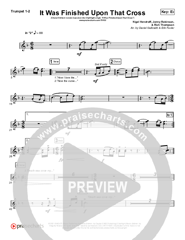 It Was Finished Upon That Cross (Choral Anthem SATB) Trumpet 1,2 (CityAlight / Arr. Erik Foster)