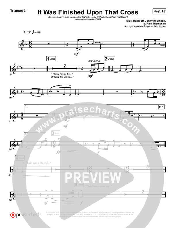 It Was Finished Upon That Cross (Choral Anthem SATB) Trumpet 3 (CityAlight / Arr. Erik Foster)