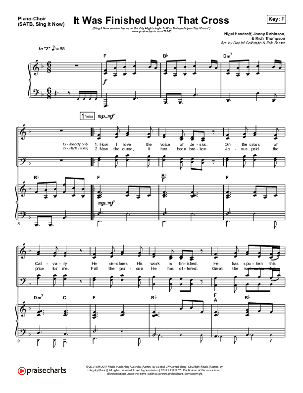 It Was Finished Upon That Cross (Sing It Now SATB) Piano/Choir (SATB) (CityAlight / Arr. Erik Foster)