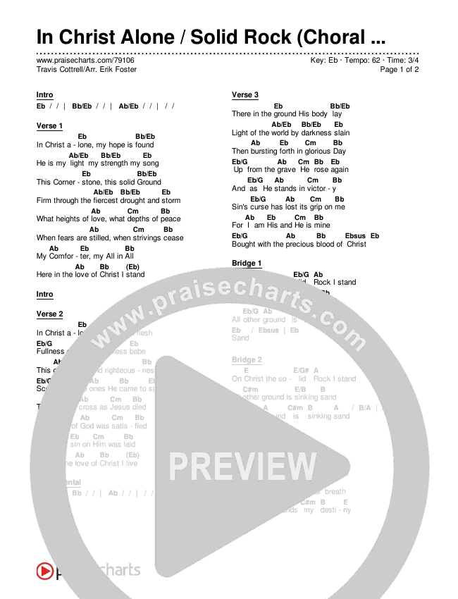 In Christ Alone / Solid Rock (Choral Anthem) Chords & Lyrics (Travis Cottrell / Arr. Erik Foster)