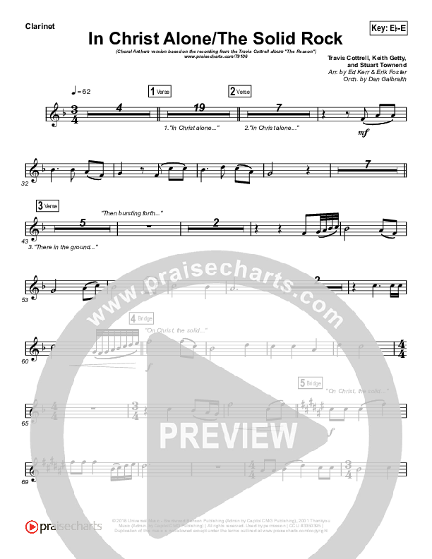 In Christ Alone / Solid Rock (Choral Anthem) Clarinet 1,2 (Travis Cottrell / Arr. Erik Foster)