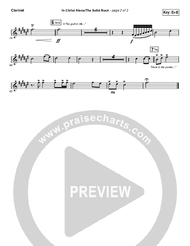 In Christ Alone / Solid Rock (Choral Anthem) Clarinet 1,2 (Travis Cottrell / Arr. Erik Foster)