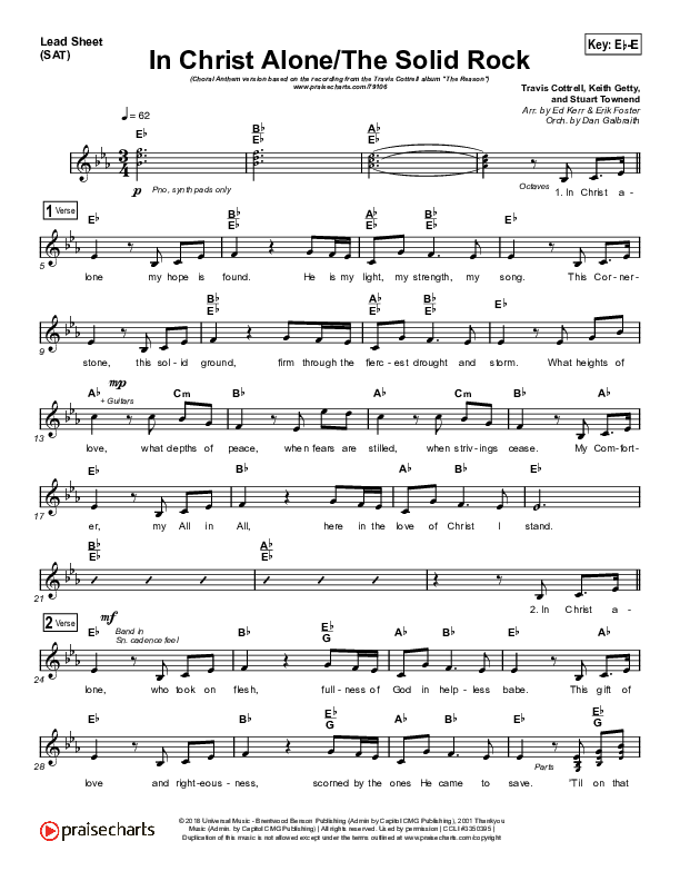 In Christ Alone / Solid Rock (Choral Anthem) Lead Sheet (SAT) (Travis Cottrell / Arr. Erik Foster)