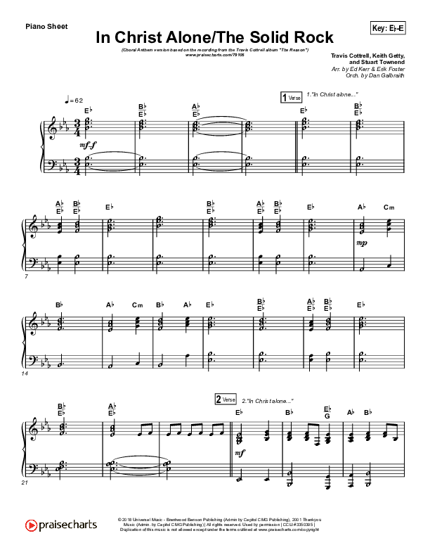In Christ Alone / Solid Rock (Choral Anthem) Piano Sheet (Travis Cottrell / Arr. Erik Foster)
