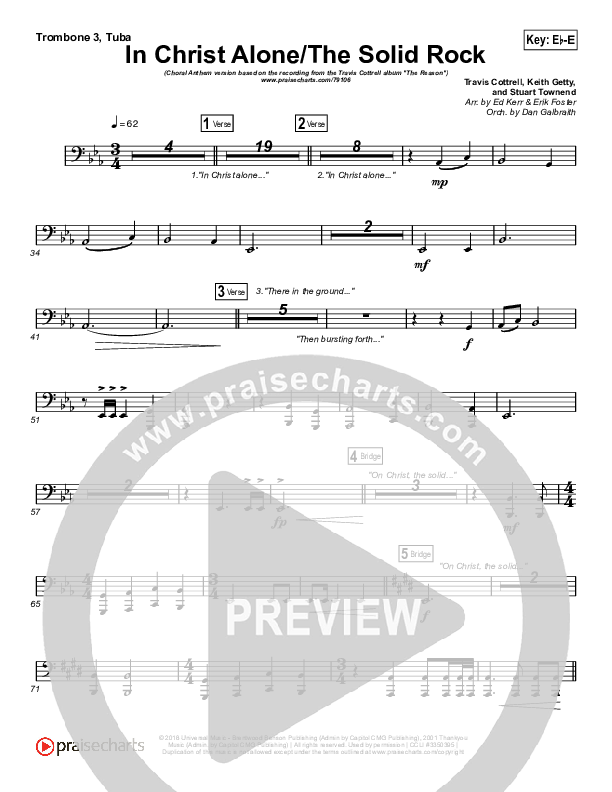 In Christ Alone / Solid Rock (Choral Anthem) Trombone 1,2 (Travis Cottrell / Arr. Erik Foster)