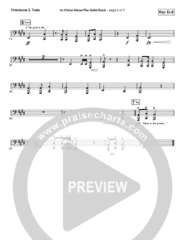 In Christ Alone / Solid Rock (Choral Anthem) Trombone 3/Tuba (Travis Cottrell / Arr. Erik Foster)