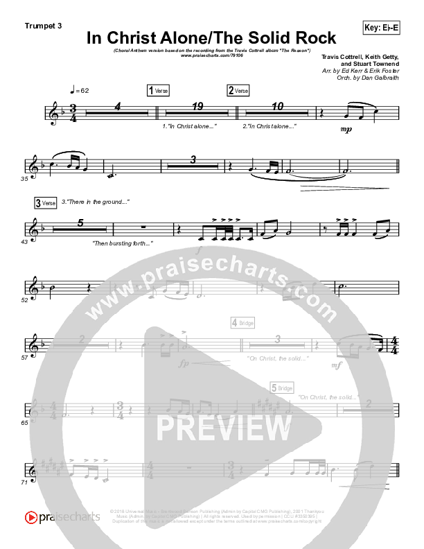 In Christ Alone / Solid Rock (Choral Anthem) Trumpet 3 (Travis Cottrell / Arr. Erik Foster)