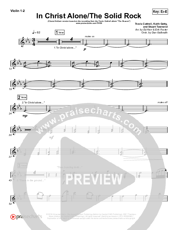 In Christ Alone / Solid Rock (Choral Anthem) Violin 1,2 (Travis Cottrell / Arr. Erik Foster)