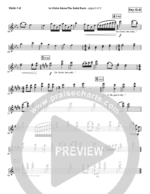 In Christ Alone / Solid Rock (Choral Anthem) Violin 1,2 (Travis Cottrell / Arr. Erik Foster)