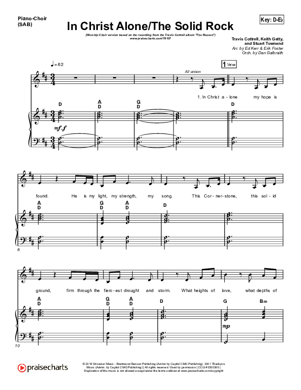 In Christ Alone / Solid Rock (Worship Choir SAB) Piano/Choir (SAB) (Travis Cottrell / Arr. Erik Foster)