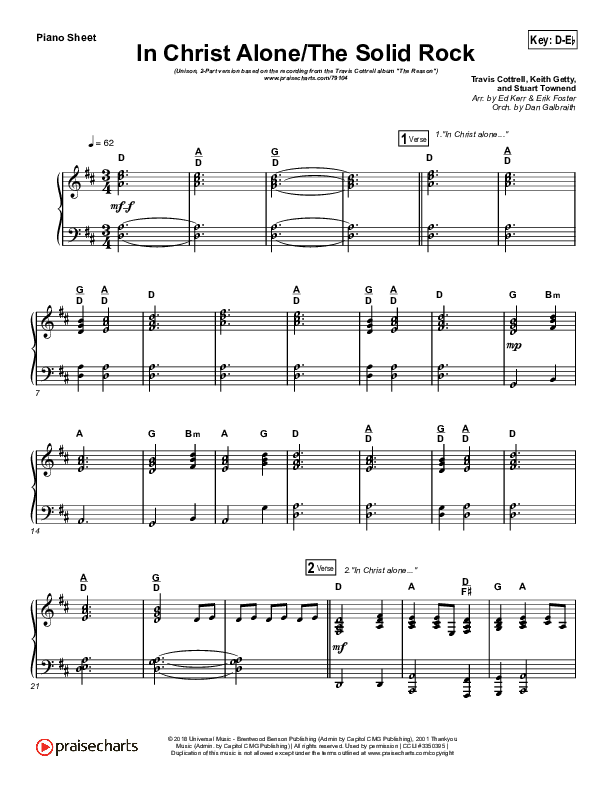 In Christ Alone / Solid Rock (Unison/2-Part Choir) Piano Sheet (Travis Cottrell)