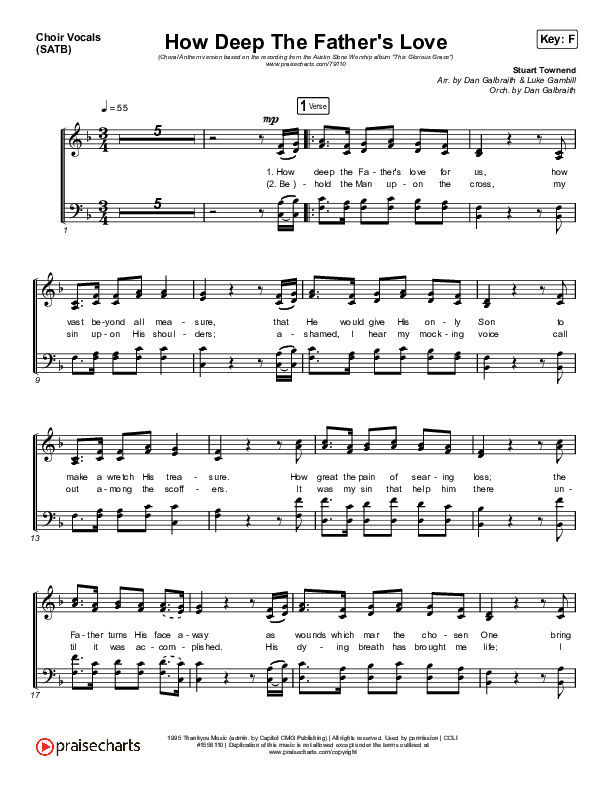 How Deep The Father's Love For Us (Choral Anthem SATB) Choir Sheet (SATB) (Austin Stone Worship / Arr. Luke Gambill)