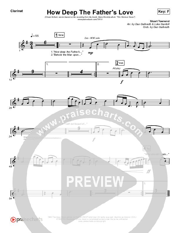 How Deep The Father's Love For Us (Choral Anthem SATB) Clarinet 1,2 (Austin Stone Worship / Arr. Luke Gambill)