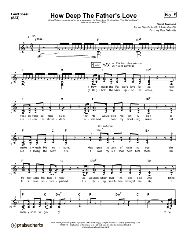 How Deep The Father's Love For Us (Choral Anthem SATB) Lead Sheet (SAT) (Austin Stone Worship / Arr. Luke Gambill)