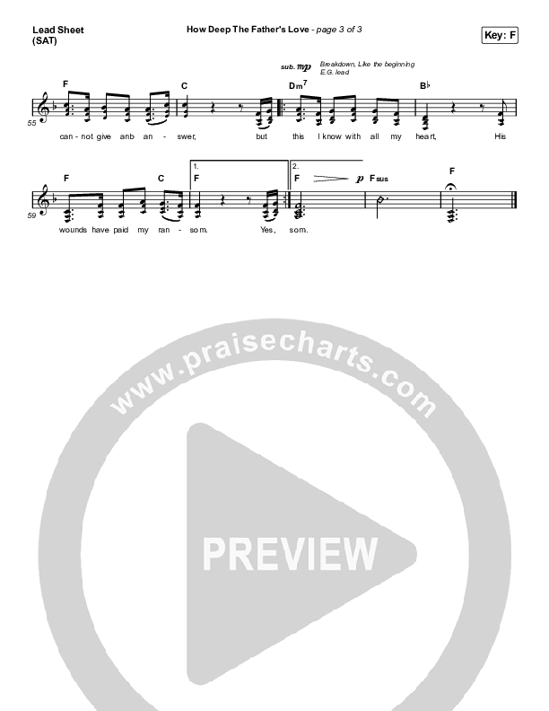 How Deep The Father's Love For Us (Choral Anthem SATB) Lead Sheet (SAT) (Austin Stone Worship / Arr. Luke Gambill)