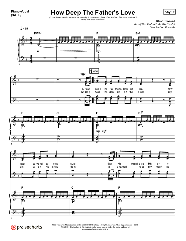 How Deep The Father's Love For Us (Choral Anthem SATB) Piano/Vocal (SATB) (Austin Stone Worship / Arr. Luke Gambill)