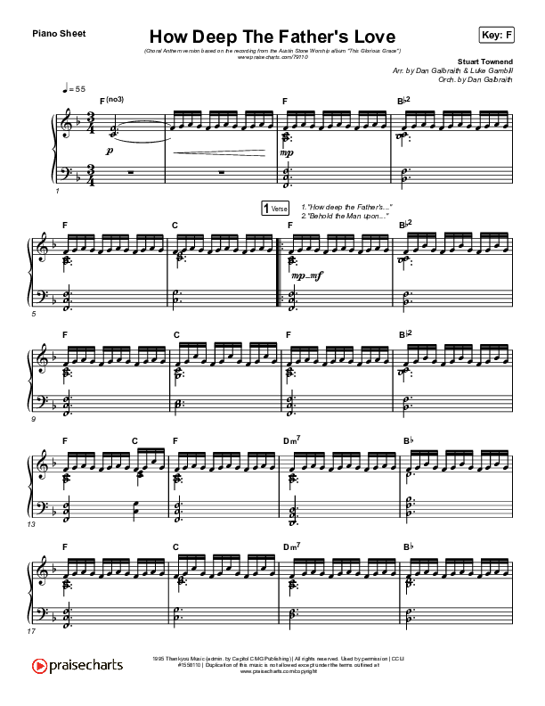 How Deep The Father's Love For Us (Choral Anthem SATB) Piano Sheet (Austin Stone Worship / Arr. Luke Gambill)